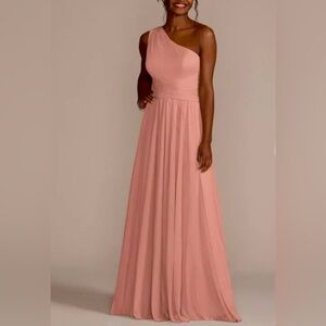 🎀 NWT David's Bridal One Shoulder Mesh Bridesmaid Dress Full Skirt SZ 16